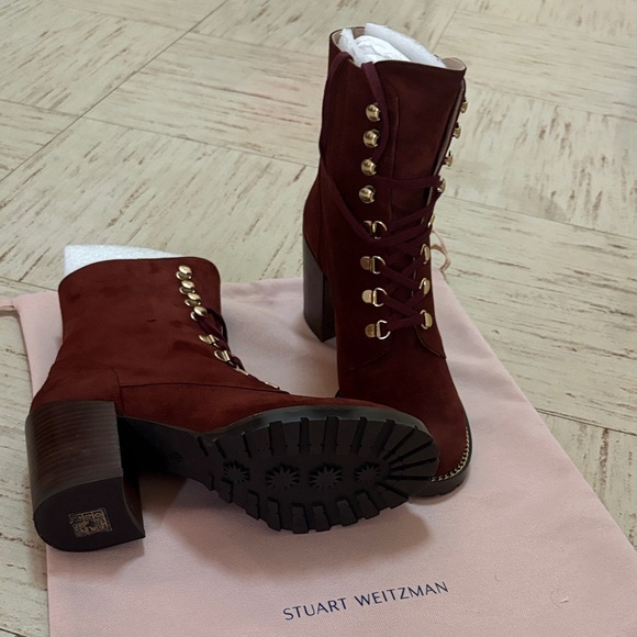 Stuart Weitzman Shoes - Stuart Weitzman Women's Lace-Up Burgundy Boots size 7
